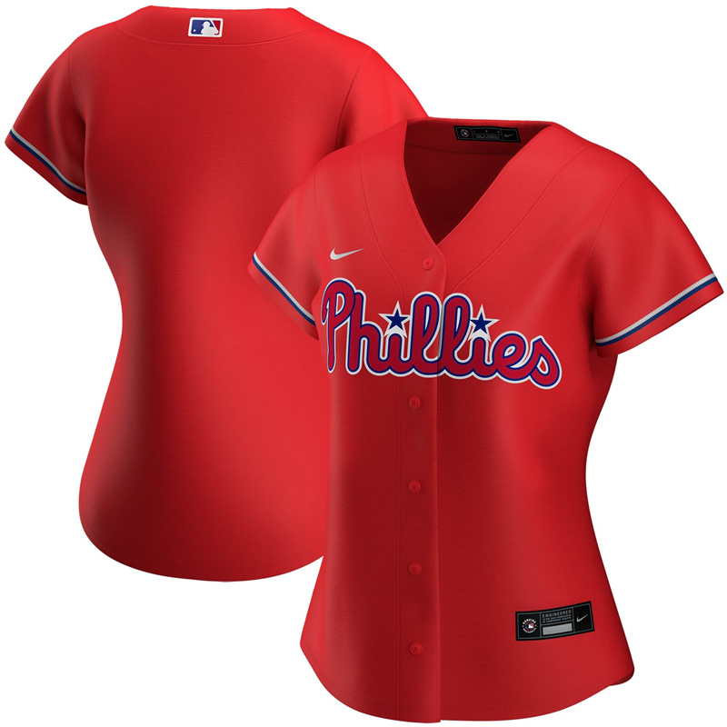 2020 MLB Women Philadelphia Phillies Nike Red Alternate 2020 Replica Team Jersey 1->women mlb jersey->Women Jersey
